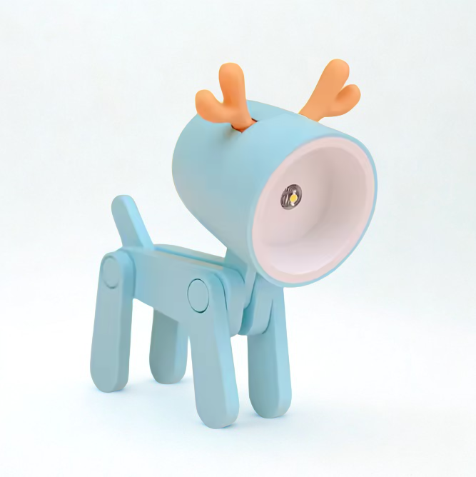 Children's night light shaped like a deer with orange antlers on a white background