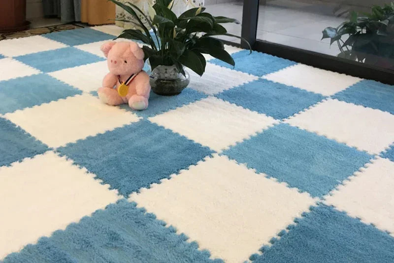 Soft Fluffy Carpet Puzzle Tiles – Interlocking Floor Mats for Kids & Home Play Areas
