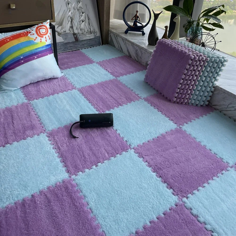 Soft Fluffy Carpet Puzzle Tiles – Interlocking Floor Mats for Kids & Home Play Areas