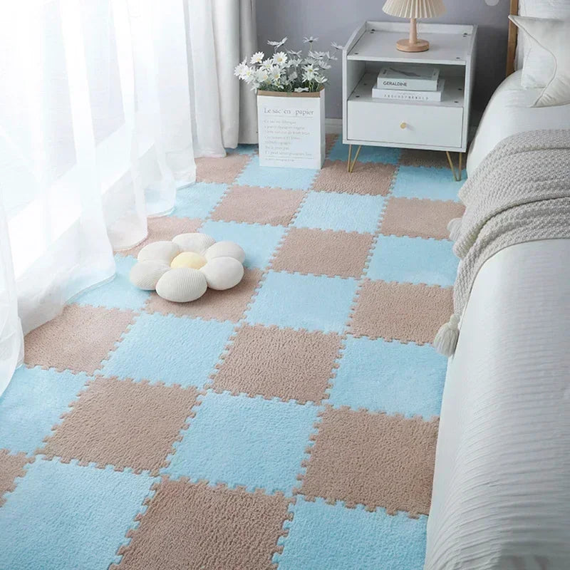 Soft Fluffy Carpet Puzzle Tiles – Interlocking Floor Mats for Kids & Home Play Areas