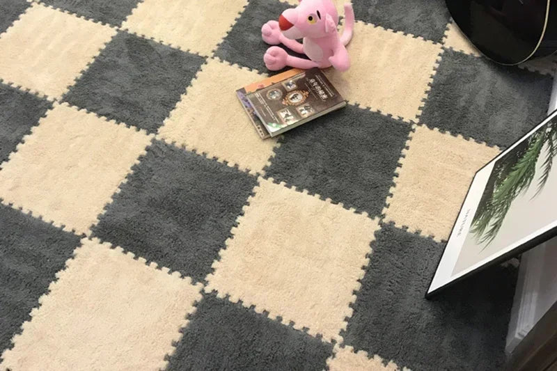 Soft Fluffy Carpet Puzzle Tiles – Interlocking Floor Mats for Kids & Home Play Areas