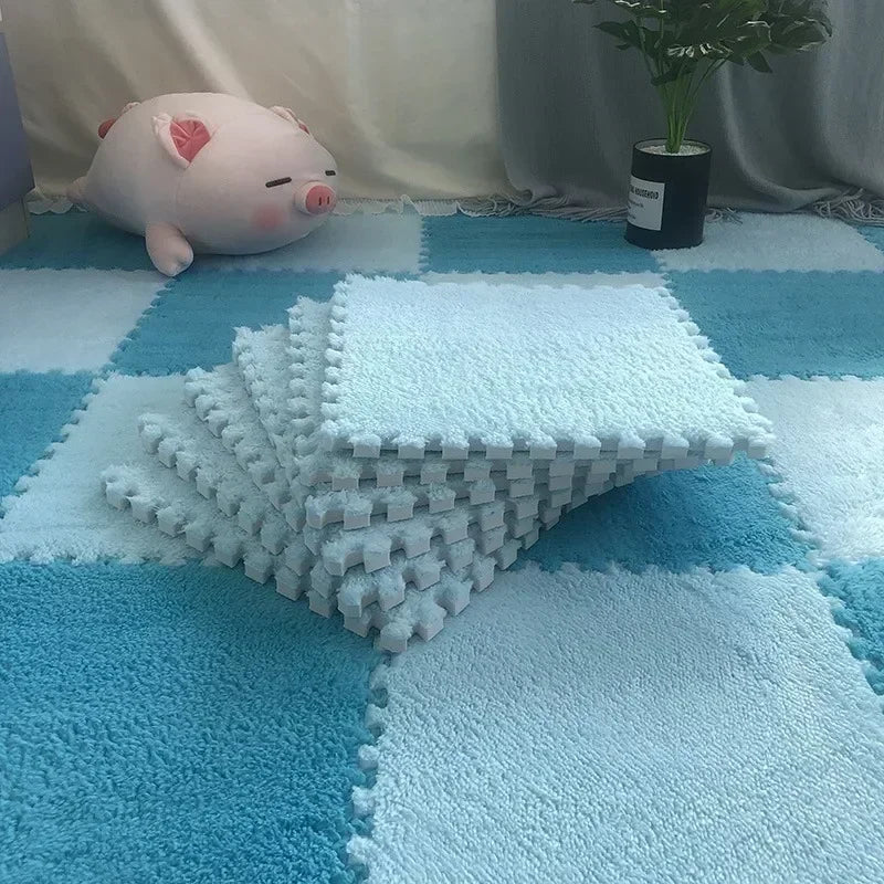 Soft Fluffy Carpet Puzzle Tiles – Interlocking Floor Mats for Kids & Home Play Areas