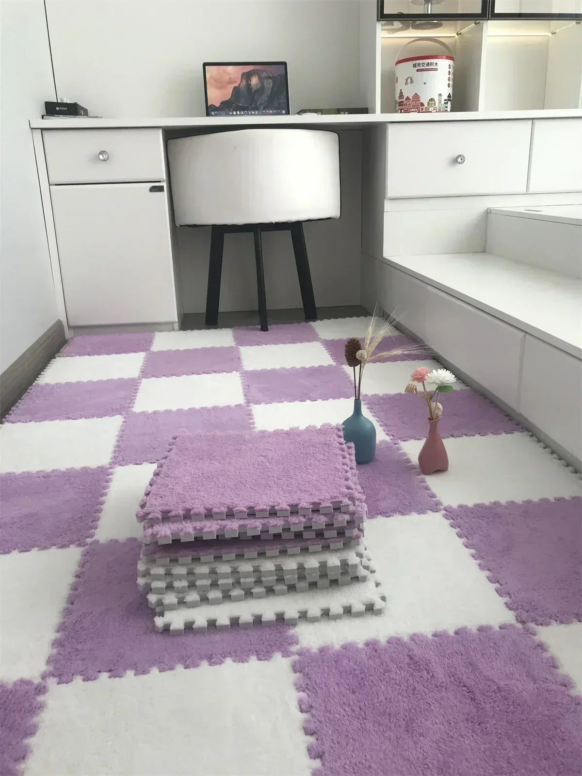 Soft Fluffy Carpet Puzzle Tiles – Interlocking Floor Mats for Kids & Home Play Areas