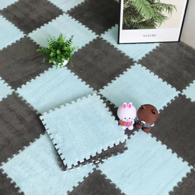 Soft Fluffy Carpet Puzzle Tiles – Interlocking Floor Mats for Kids & Home Play Areas