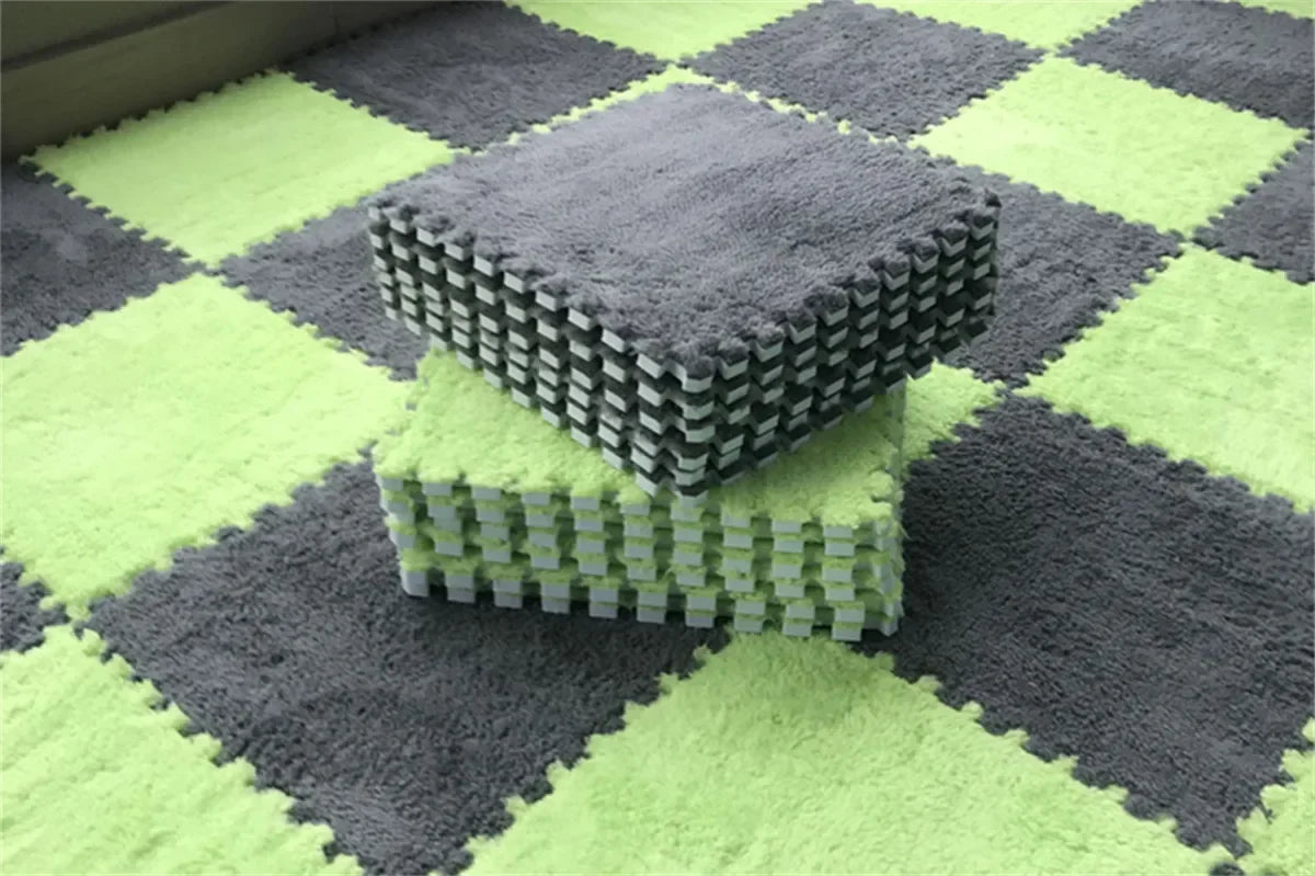 Soft Fluffy Carpet Puzzle Tiles – Interlocking Floor Mats for Kids & Home Play Areas