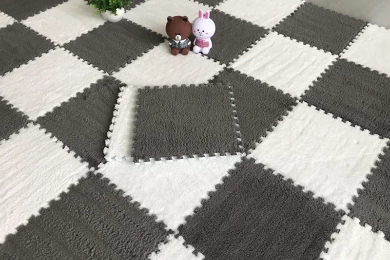 Soft Fluffy Carpet Puzzle Tiles – Interlocking Floor Mats for Kids & Home Play Areas