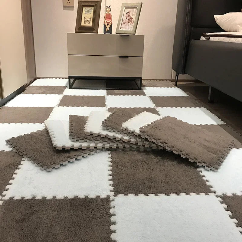Soft Fluffy Carpet Puzzle Tiles – Interlocking Floor Mats for Kids & Home Play Areas
