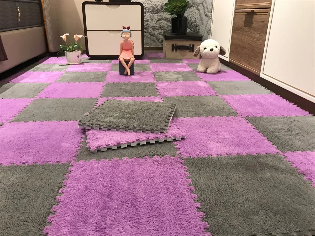 Soft Fluffy Carpet Puzzle Tiles – Interlocking Floor Mats for Kids & Home Play Areas