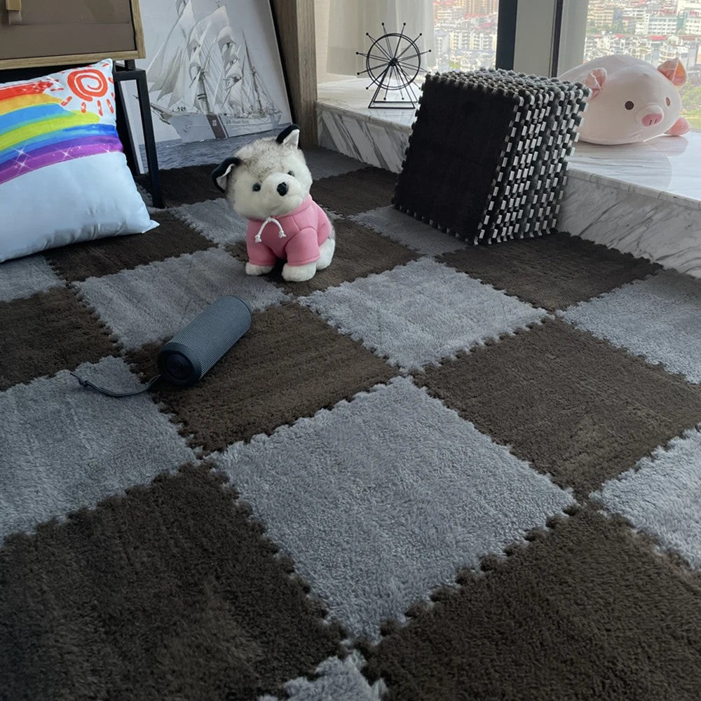 Soft Fluffy Carpet Puzzle Tiles – Interlocking Floor Mats for Kids & Home Play Areas