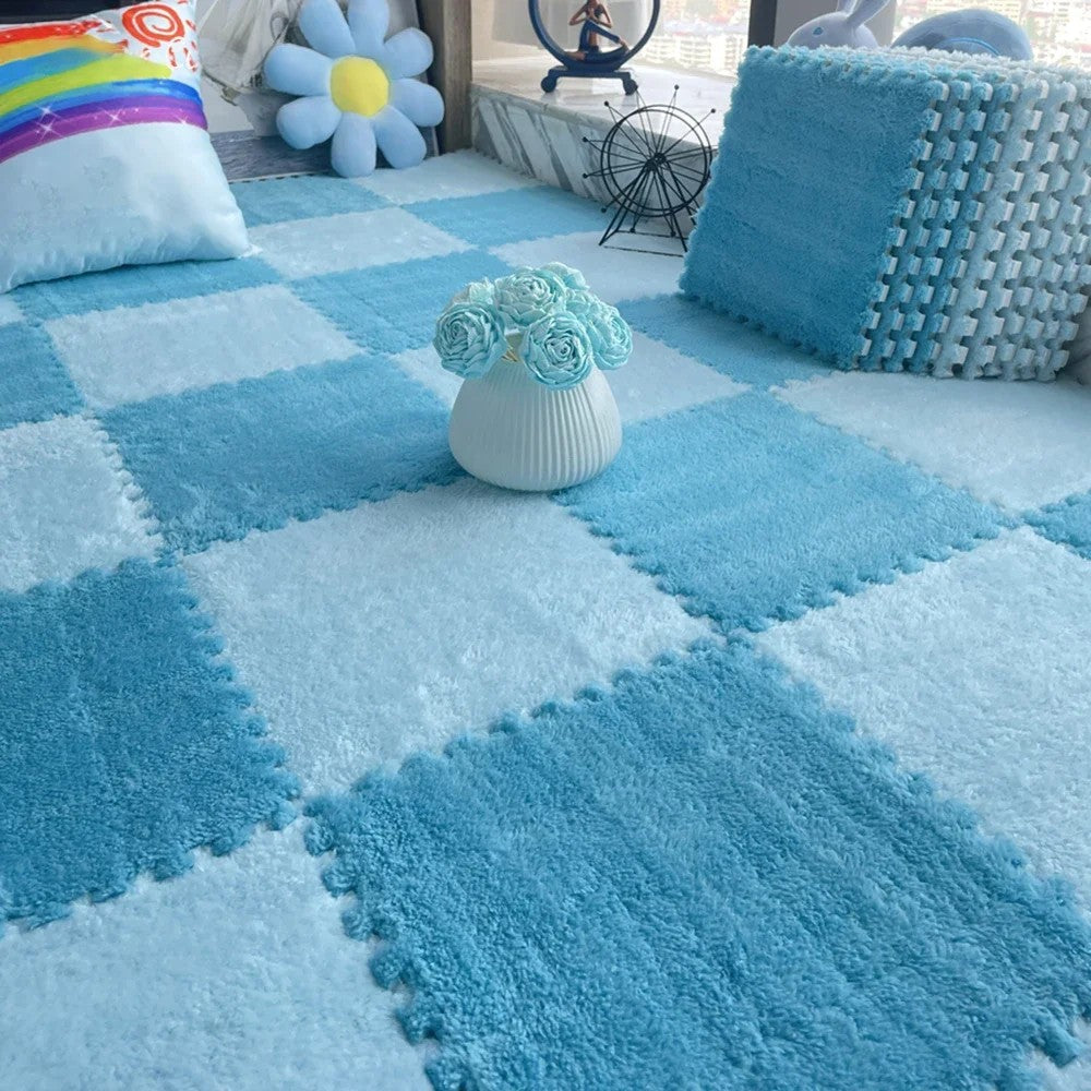 Soft Fluffy Carpet Puzzle Tiles – Interlocking Floor Mats for Kids & Home Play Areas